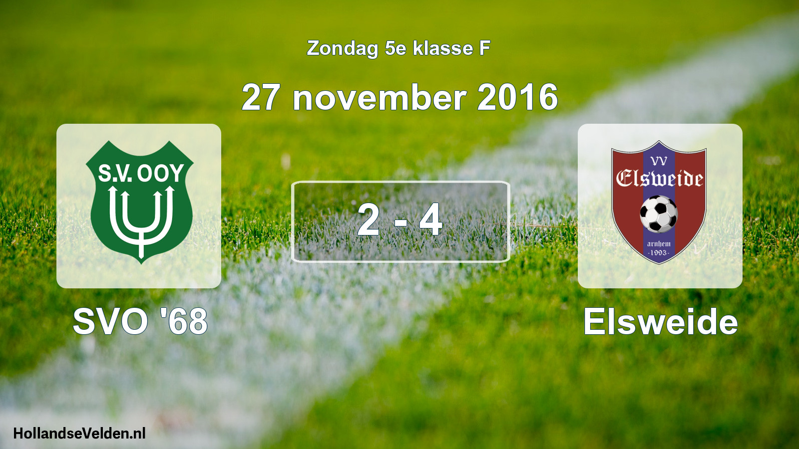 Total number of matches played: SVO '68 - Elsweide 2 - 4 (27 November 2016)