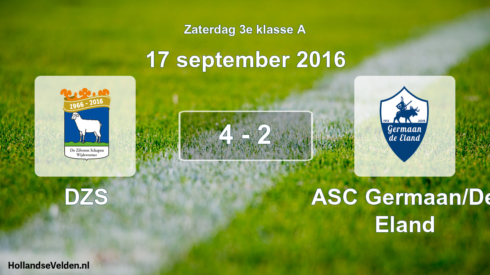 Total number of matches played: DZS - ASC Germaan/De Eland 4 - 2 (17 September 2016)