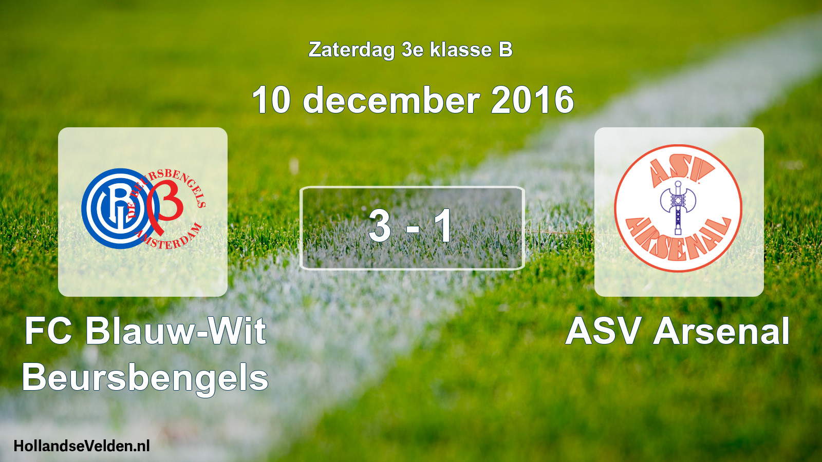 Total number of matches played: FC Blauw-Wit Beursbengels - ASV Arsenal 3 - 1 (10 December 2016)