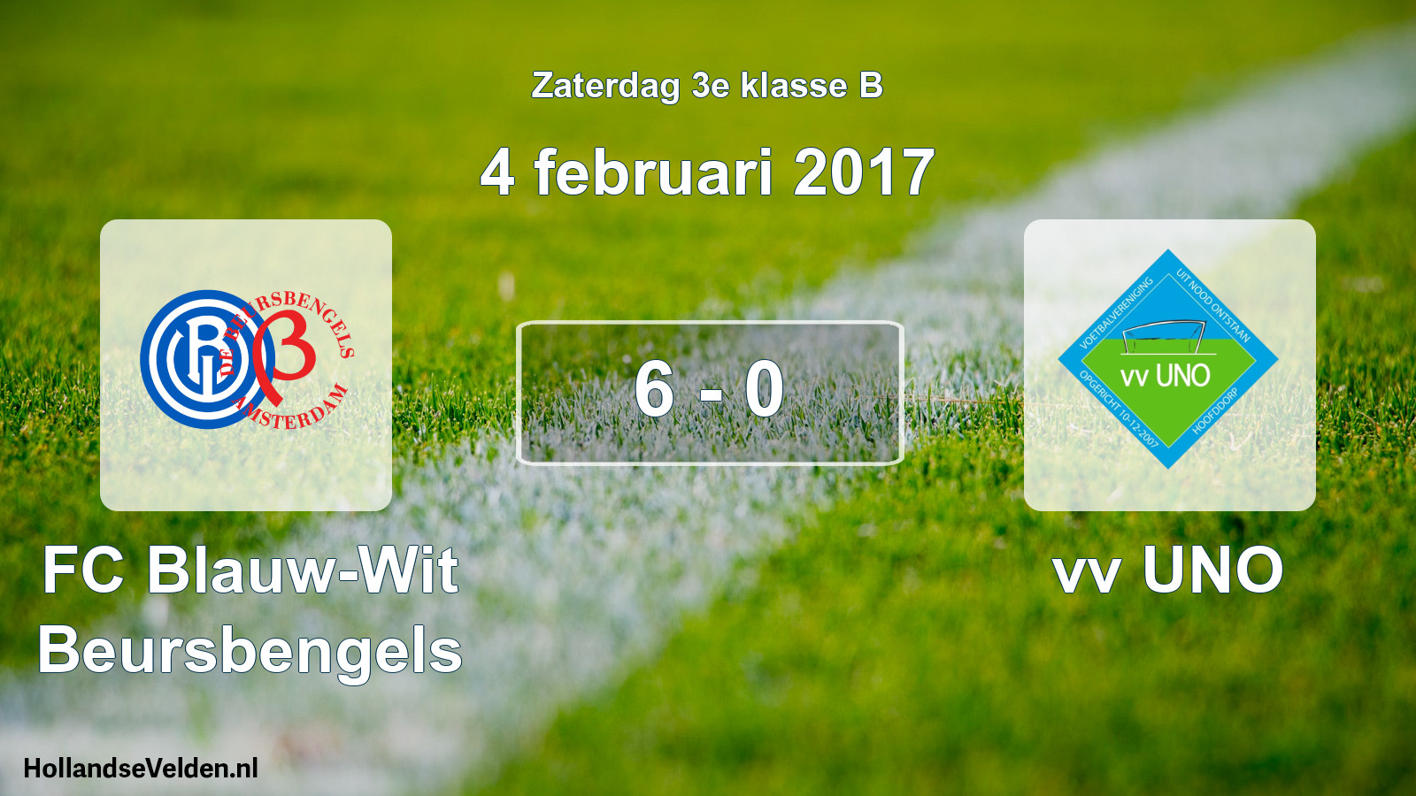 Total number of matches played: FC Blauw-Wit Beursbengels - vv UNO 6 - 0 (4 February 2017)