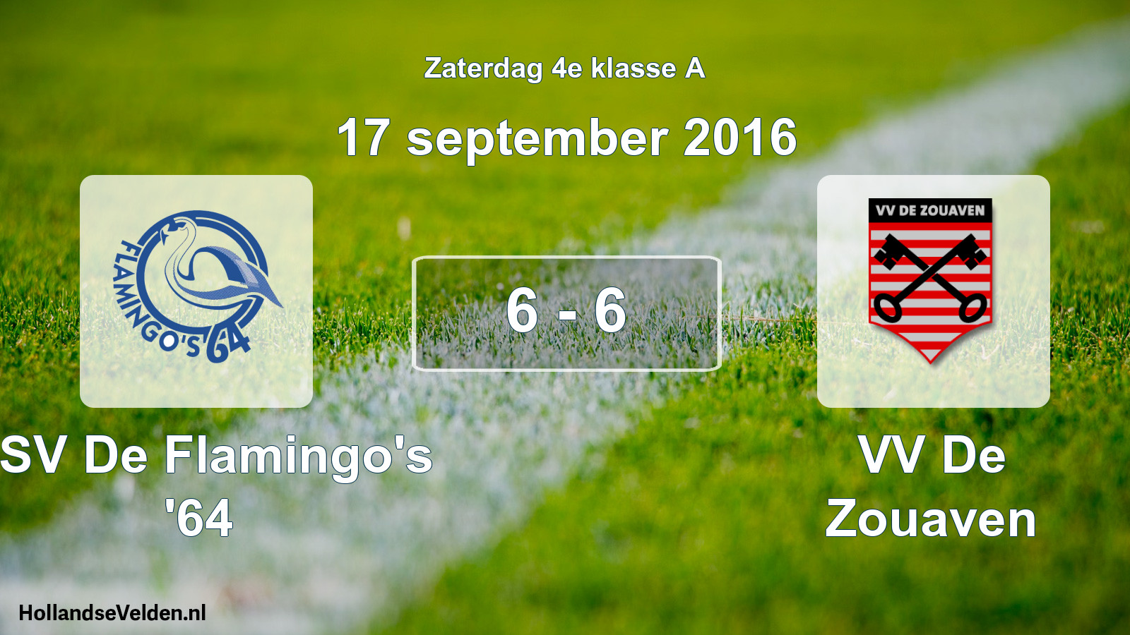 Total number of matches played: ASV De Flamingo's '64 - VV De Zouaven 6 - 6 (17 September 2016)