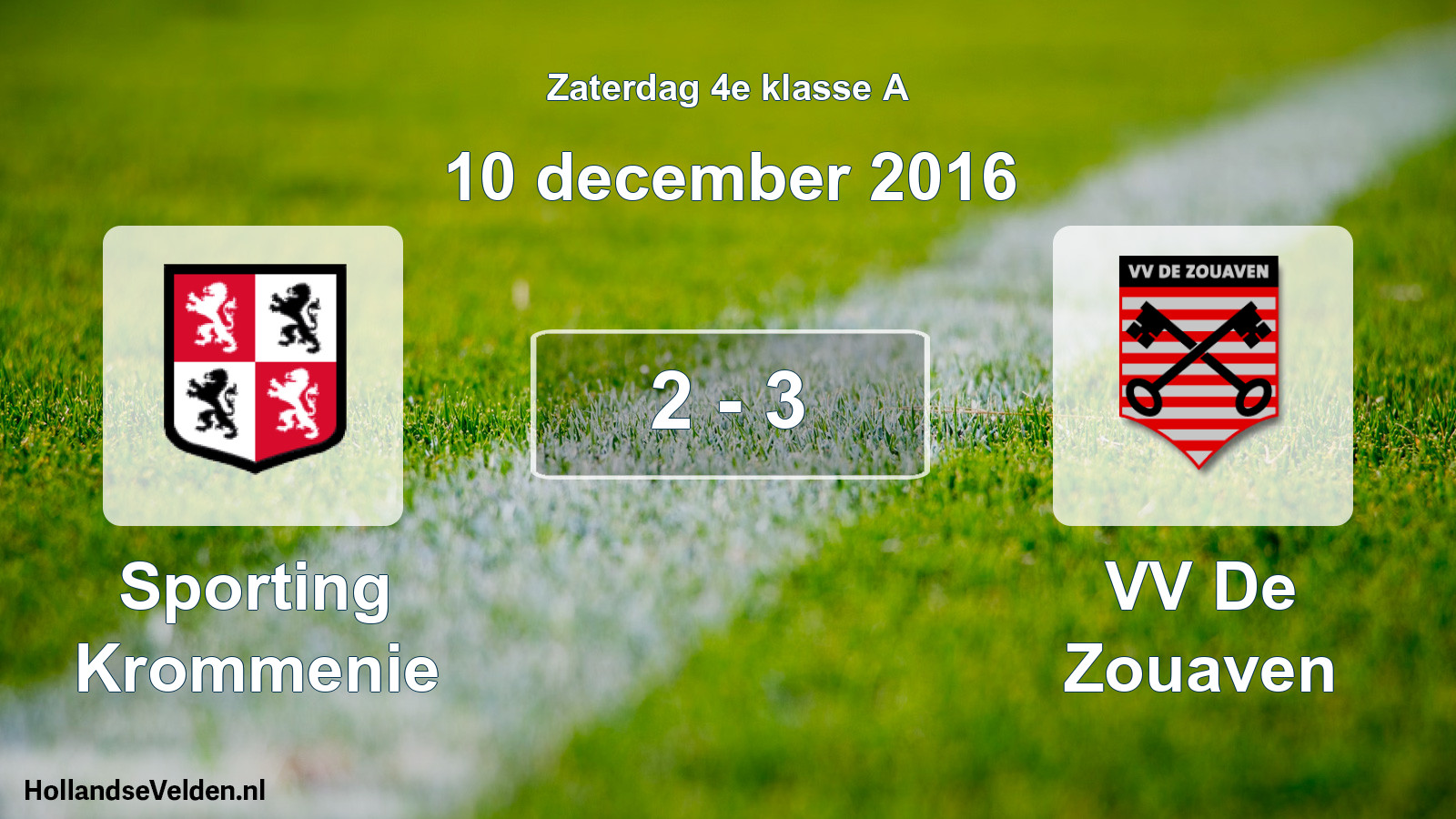 Total number of matches played: Sporting Krommenie - VV De Zouaven 2 - 3 (10 December 2016)