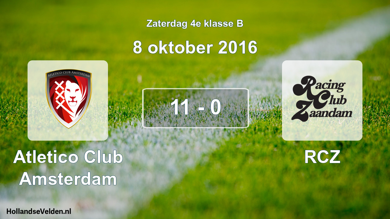 Total number of matches played: Atletico Club Amsterdam - RCZ 11 - 0 (8 October 2016)