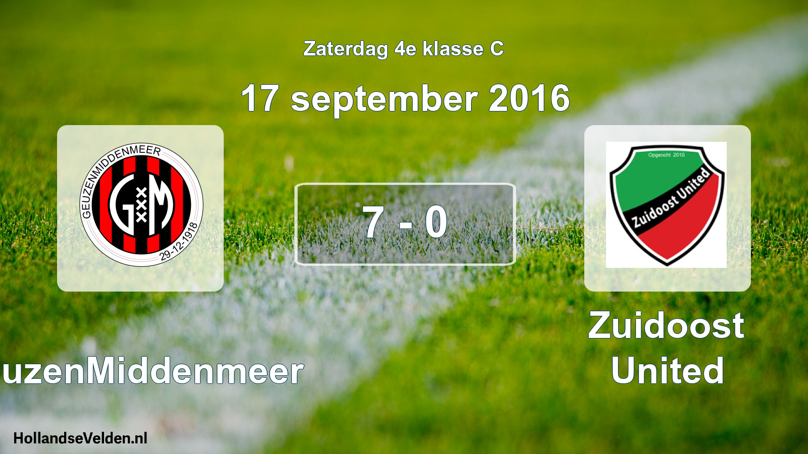 Total number of matches played: GeuzenMiddenmeer - Zuidoost United 7 - 0 (17 September 2016)
