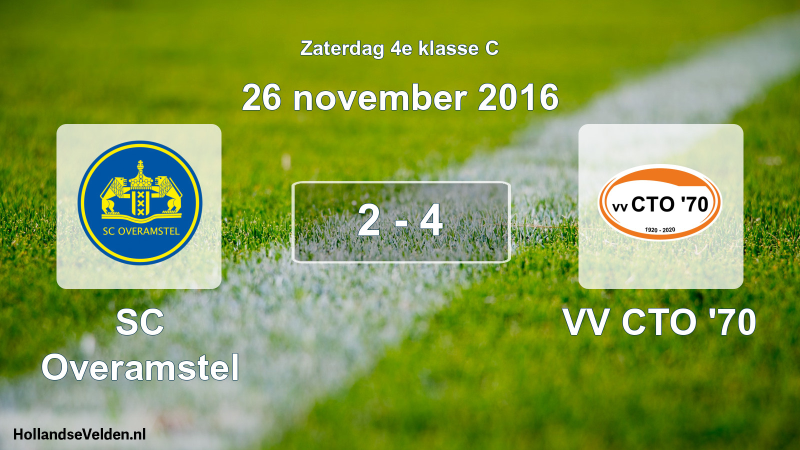 Total number of matches played: SC Overamstel - VV CTO '70 2 - 4 (26 November 2016)