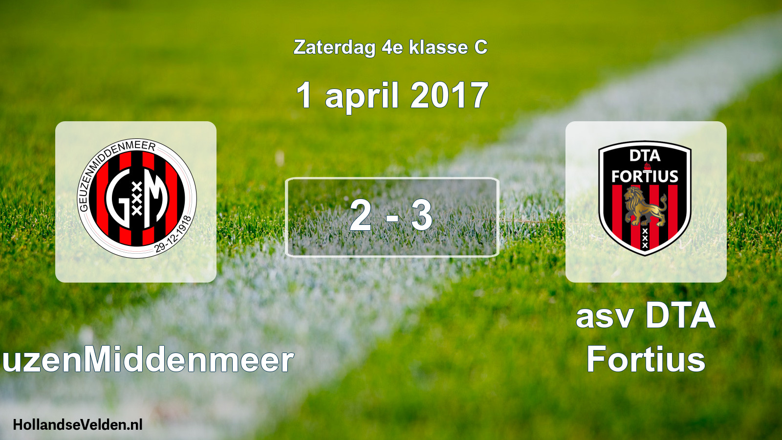 Total number of matches played: GeuzenMiddenmeer - asv DTA Fortius 2 - 3 (1 April 2017)