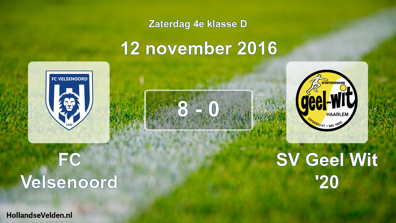 Total number of matches played: FC Velsenoord - SV Geel Wit '20 8 - 0 (12 November 2016)