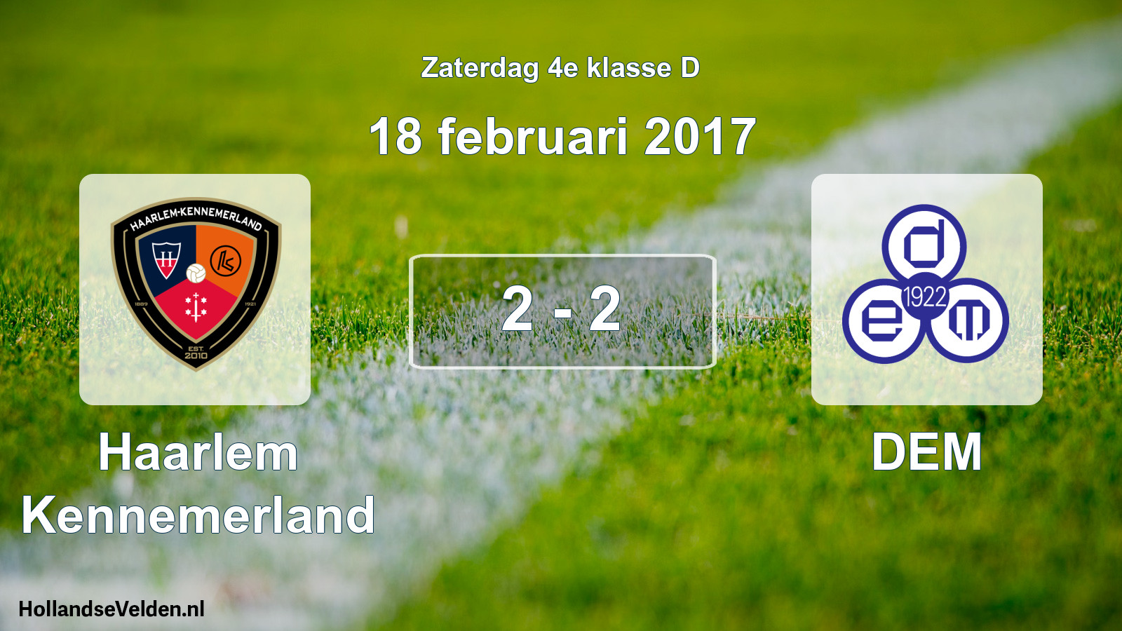 Total number of matches played: Haarlem Kennemerland - DEM 2 - 2 (18 February 2017)