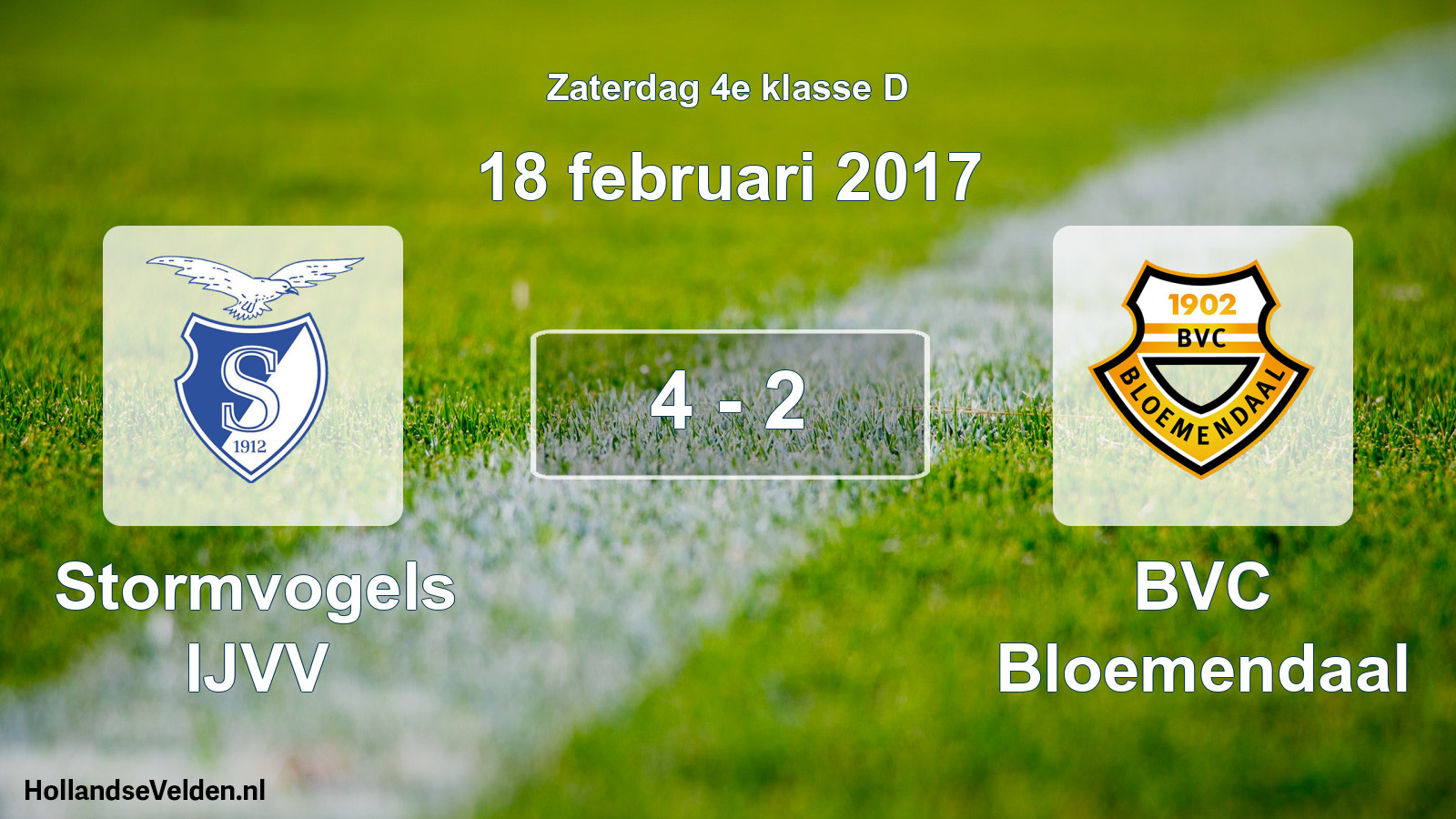 Total number of matches played: Stormvogels IJVV - BVC Bloemendaal 4 - 2 (18 February 2017)