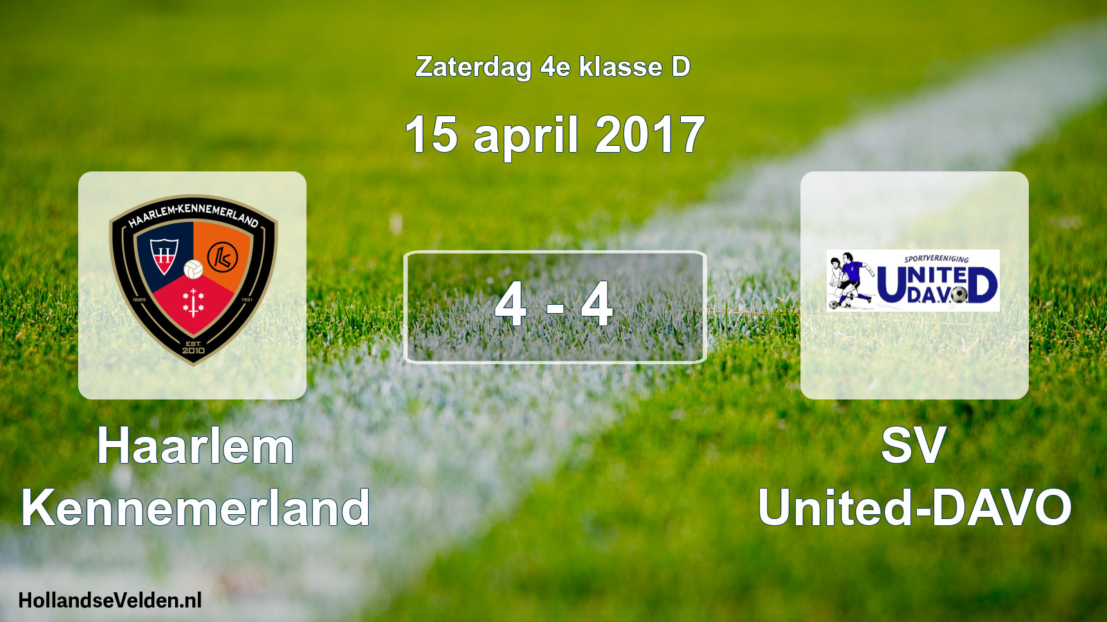Total number of matches played: Haarlem Kennemerland - SV United-DAVO 4 - 4 (15 April 2017)