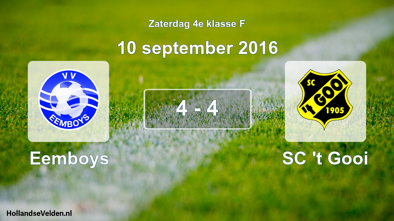 Total number of matches played: Eemboys - SC 't Gooi 4 - 4 (10 September 2016)