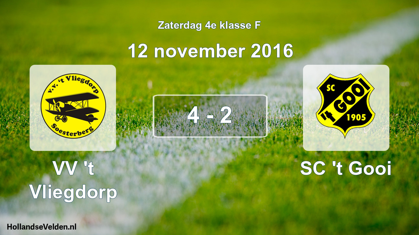 Total number of matches played: VV 't Vliegdorp - SC 't Gooi 4 - 2 (12 November 2016)