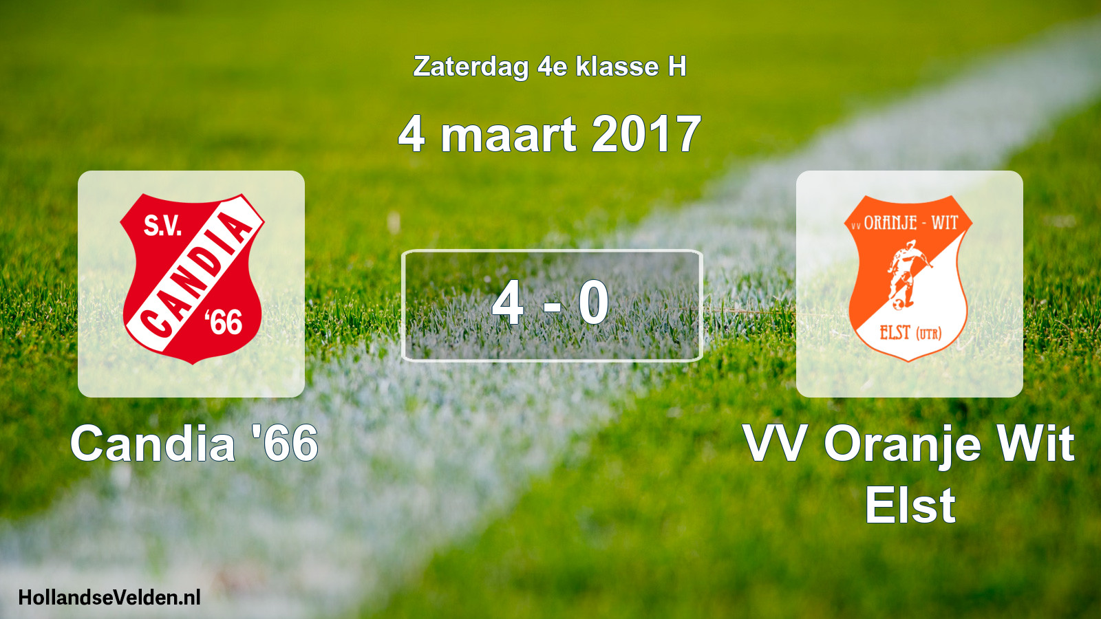 Total number of matches played: Candia '66 - VV Oranje Wit Elst 4 - 0 (4 March 2017)