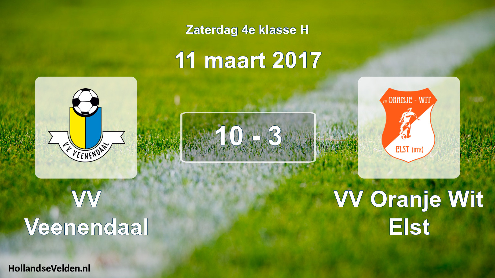 Total number of matches played: VV Veenendaal - VV Oranje Wit Elst 10 - 3 (11 March 2017)