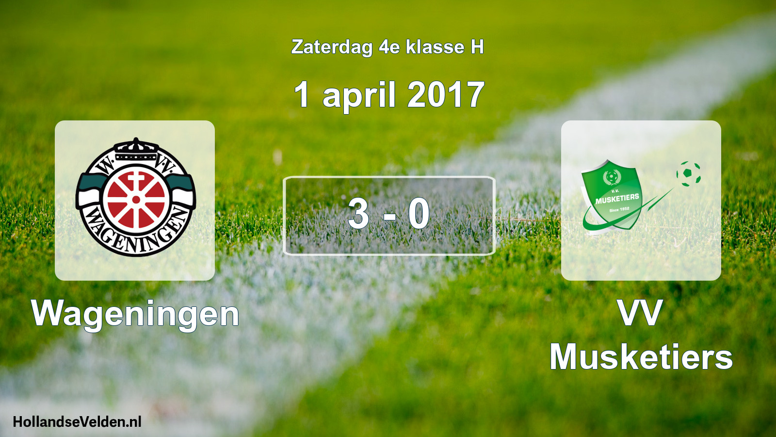 Total number of matches played: Wageningen - VV Musketiers 3 - 0 (1 April 2017)
