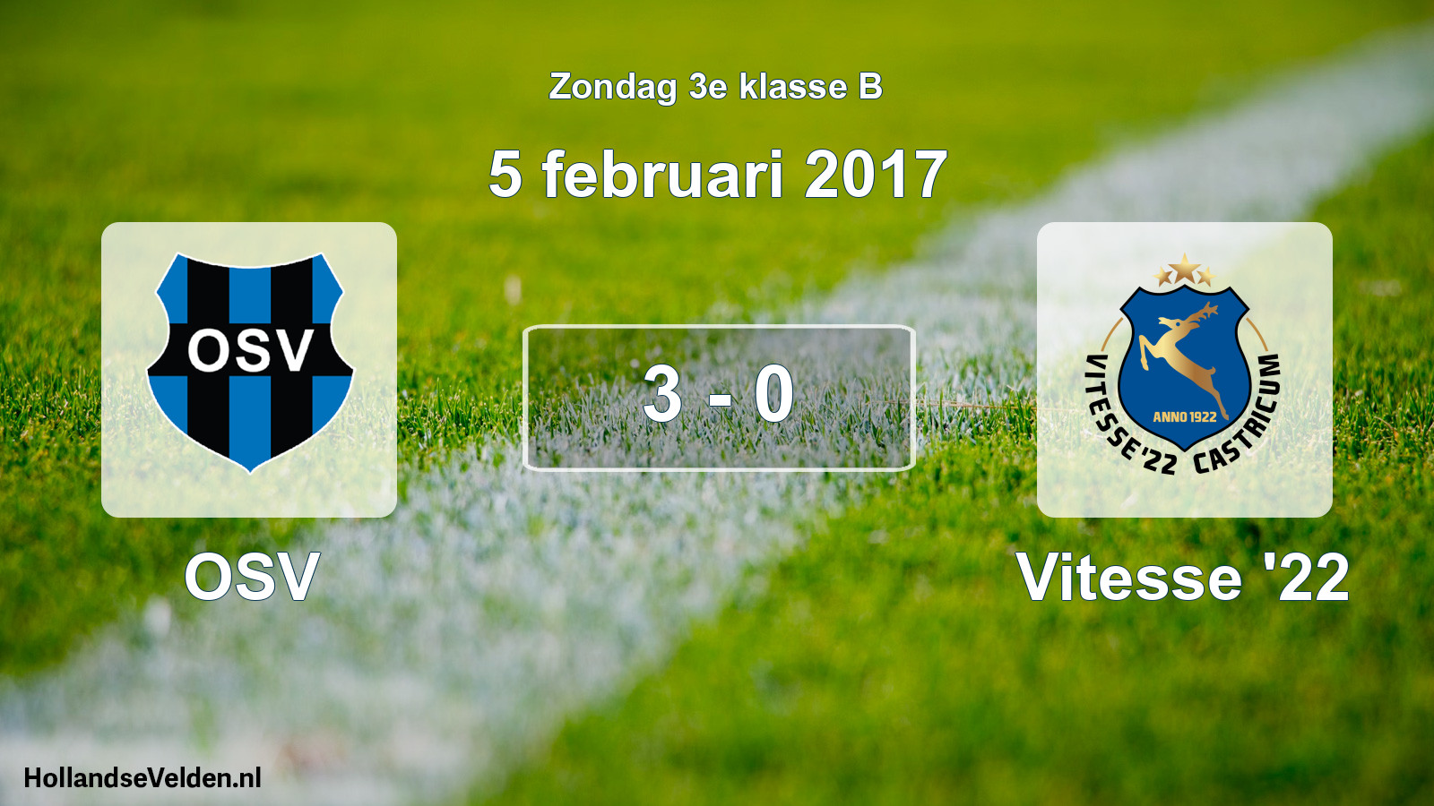 Total number of matches played: OSV - Vitesse '22 3 - 0 (5 February 2017)
