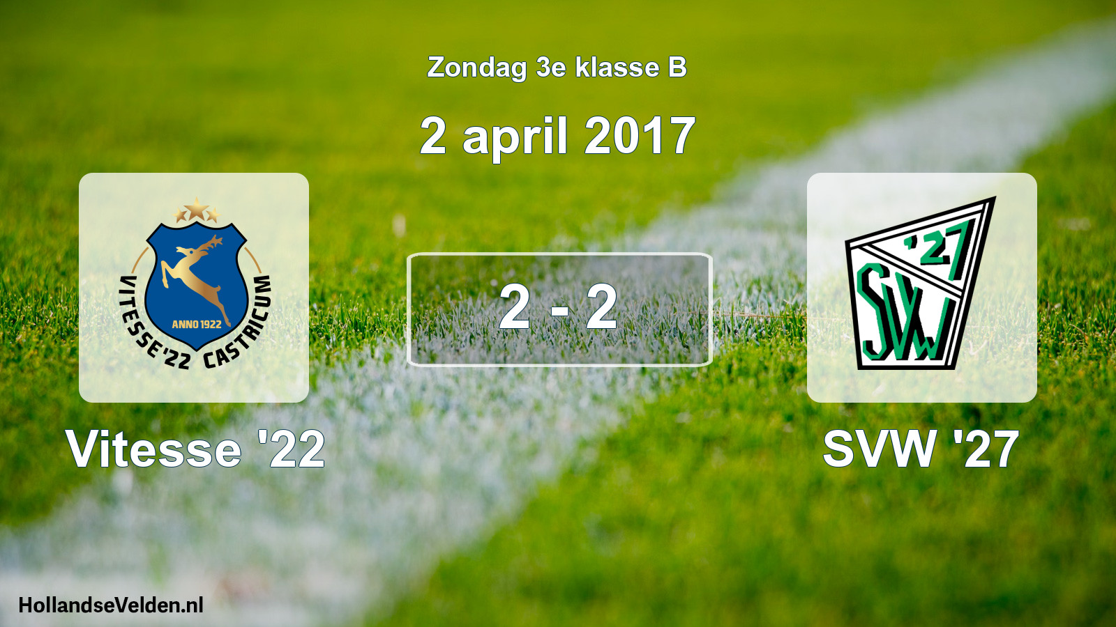 Total number of matches played: Vitesse '22 - SVW '27 2 - 2 (2 April 2017)