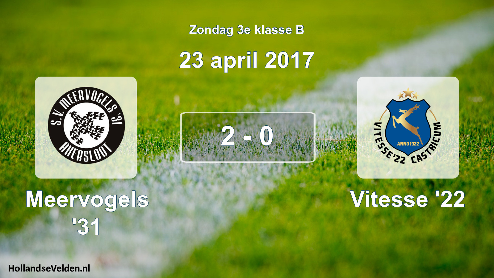 Total number of matches played: Meervogels '31 - Vitesse '22 2 - 0 (23 April 2017)