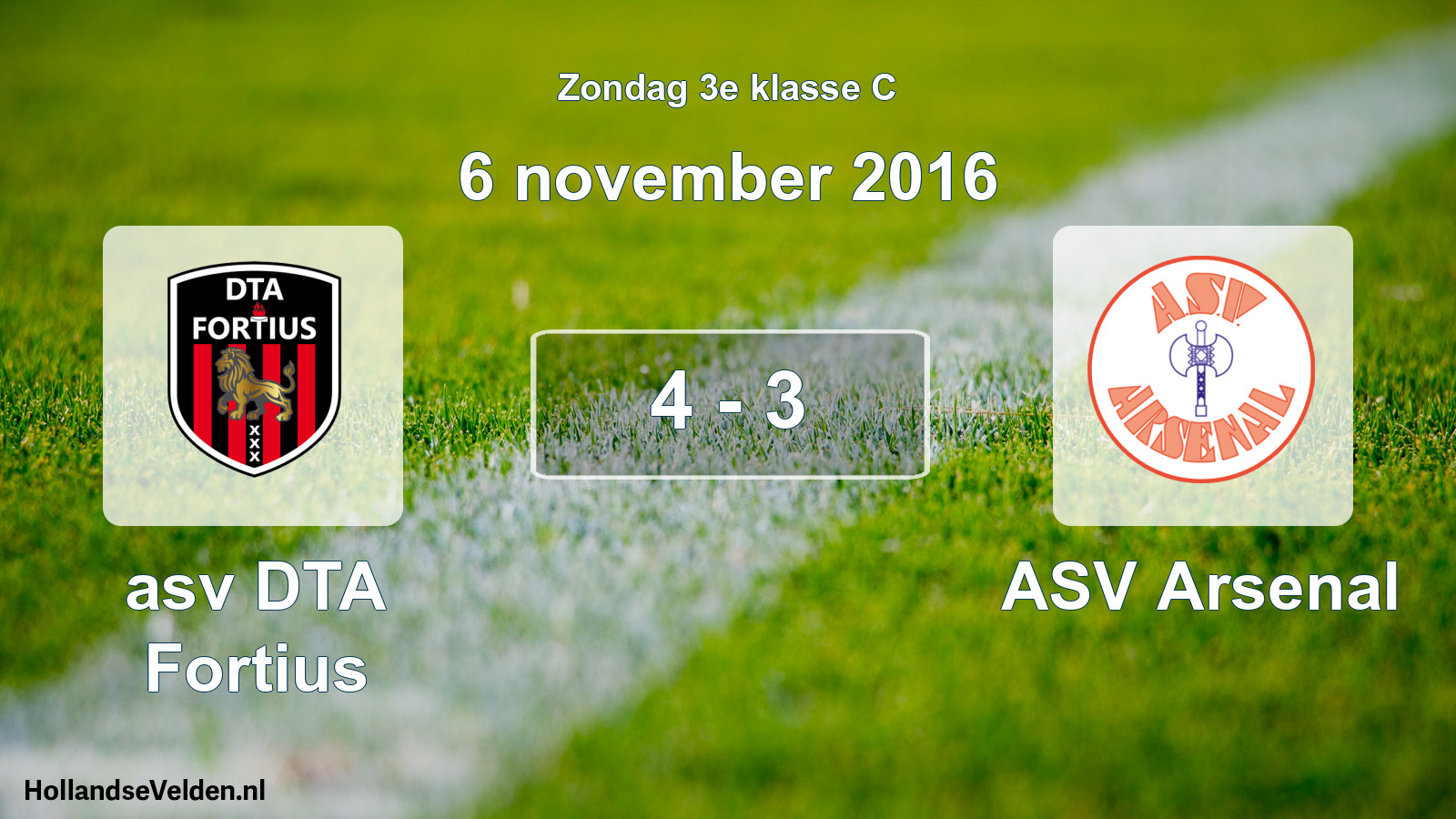 Total number of matches played: asv DTA Fortius - ASV Arsenal 4 - 3 (6 November 2016)