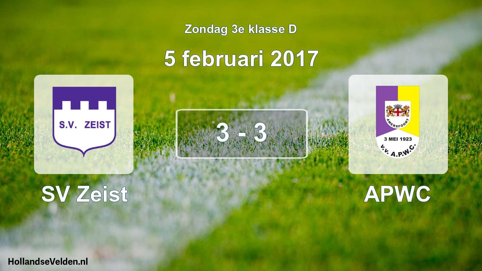 Total number of matches played: SV Zeist - APWC 3 - 3 (5 February 2017)