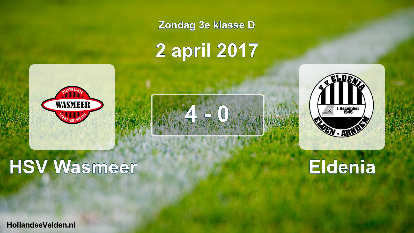 Total number of matches played: HSV Wasmeer - Eldenia 4 - 0 (2 April 2017)