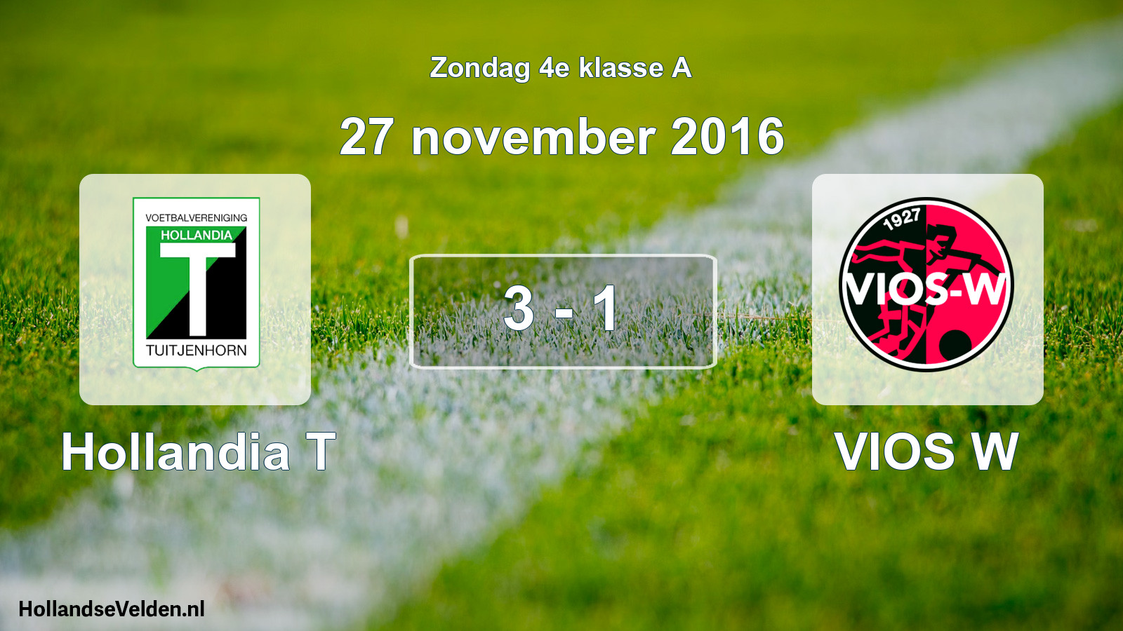 Total number of matches played: Hollandia T - VIOS W 3 - 1 (27 November 2016)