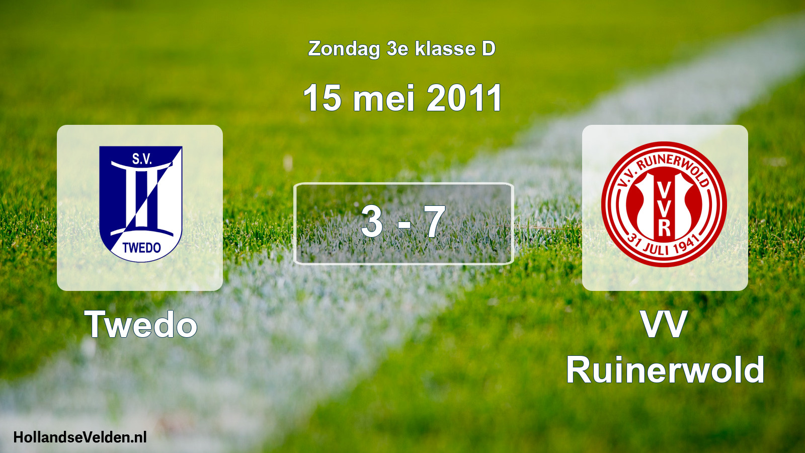 Total number of matches played: Twedo - VV Ruinerwold 3 - 7 (15 May 2011)