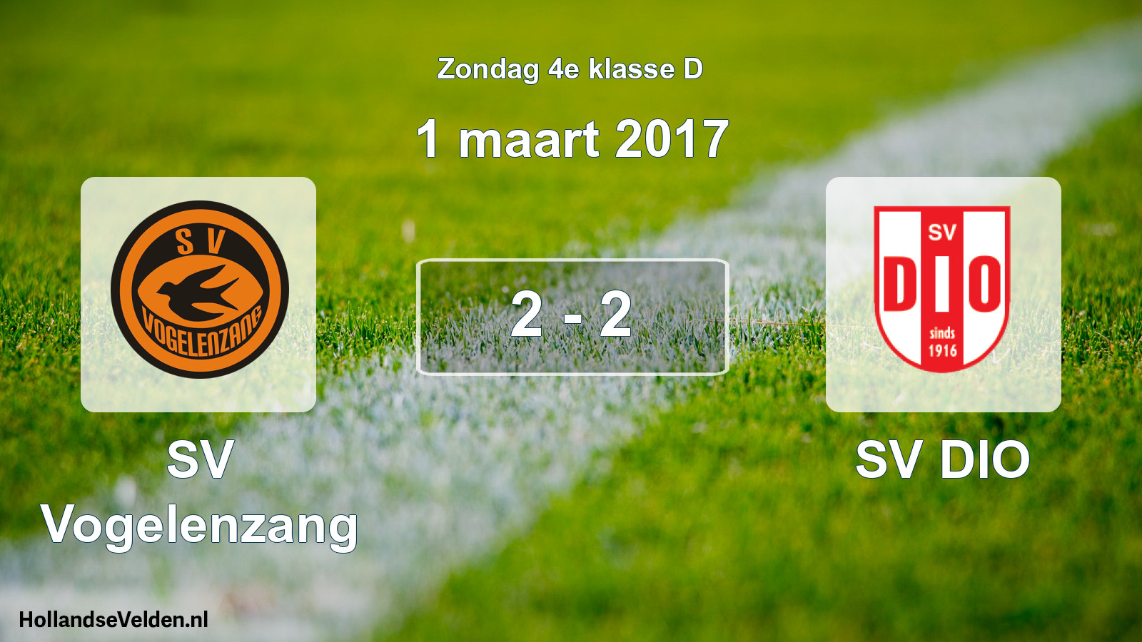 Total number of matches played: SV Vogelenzang - SV DIO 2 - 2 (1 March 2017)