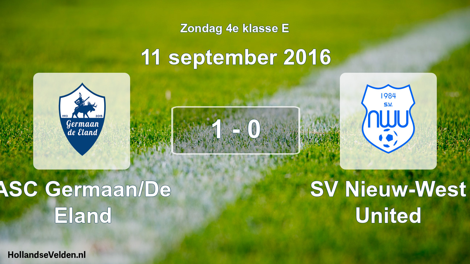 Total number of matches played: ASC Germaan/De Eland - SV Nieuw-West United 1 - 0 (11 September 2016)