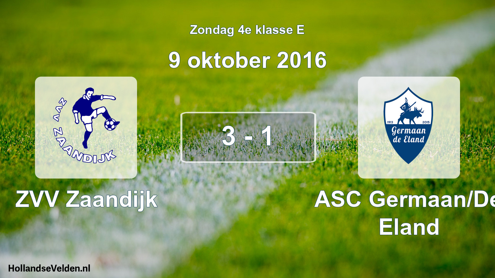 Total number of matches played: ZVV Zaandijk - ASC Germaan/De Eland 3 - 1 (9 October 2016)