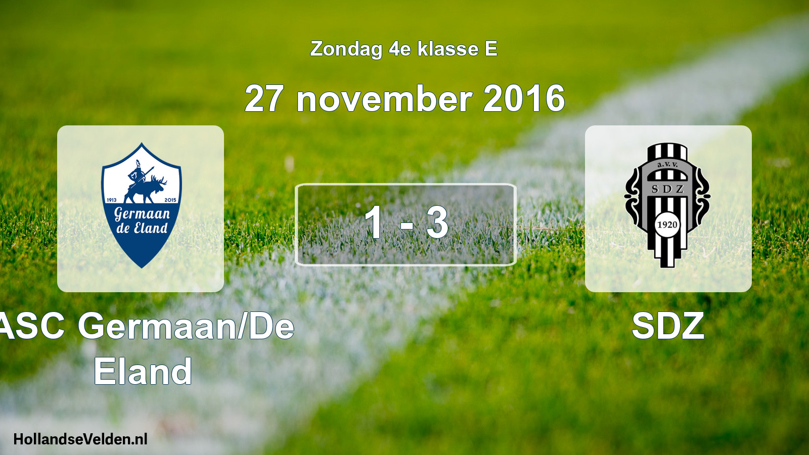 Total number of matches played: ASC Germaan/De Eland - SDZ 1 - 3 (27 November 2016)