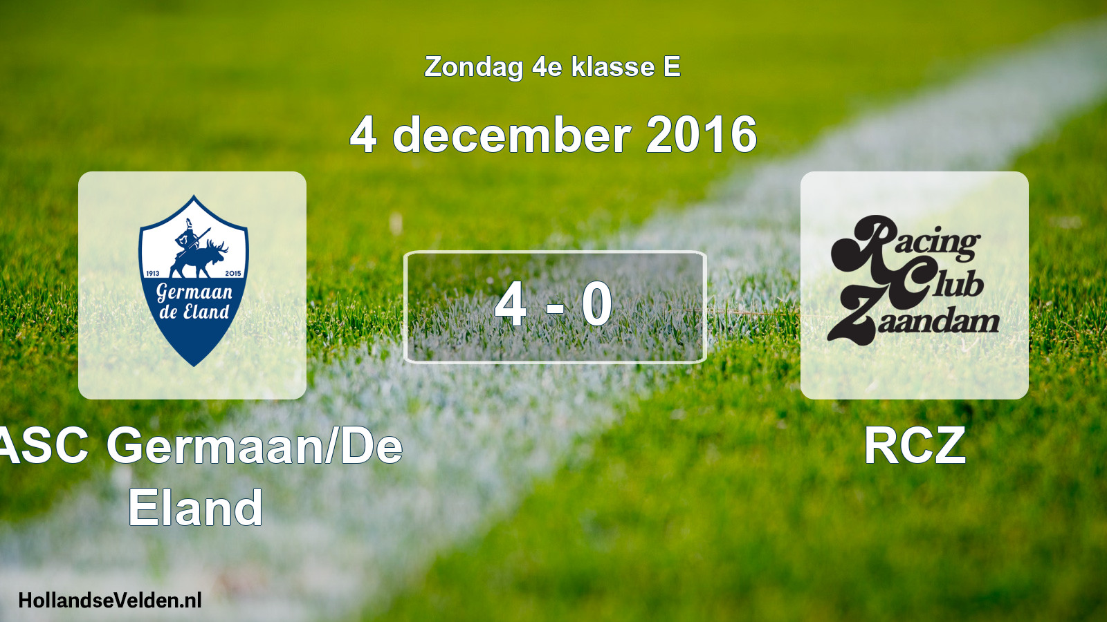 Total number of matches played: ASC Germaan/De Eland - RCZ 4 - 0 (4 December 2016)