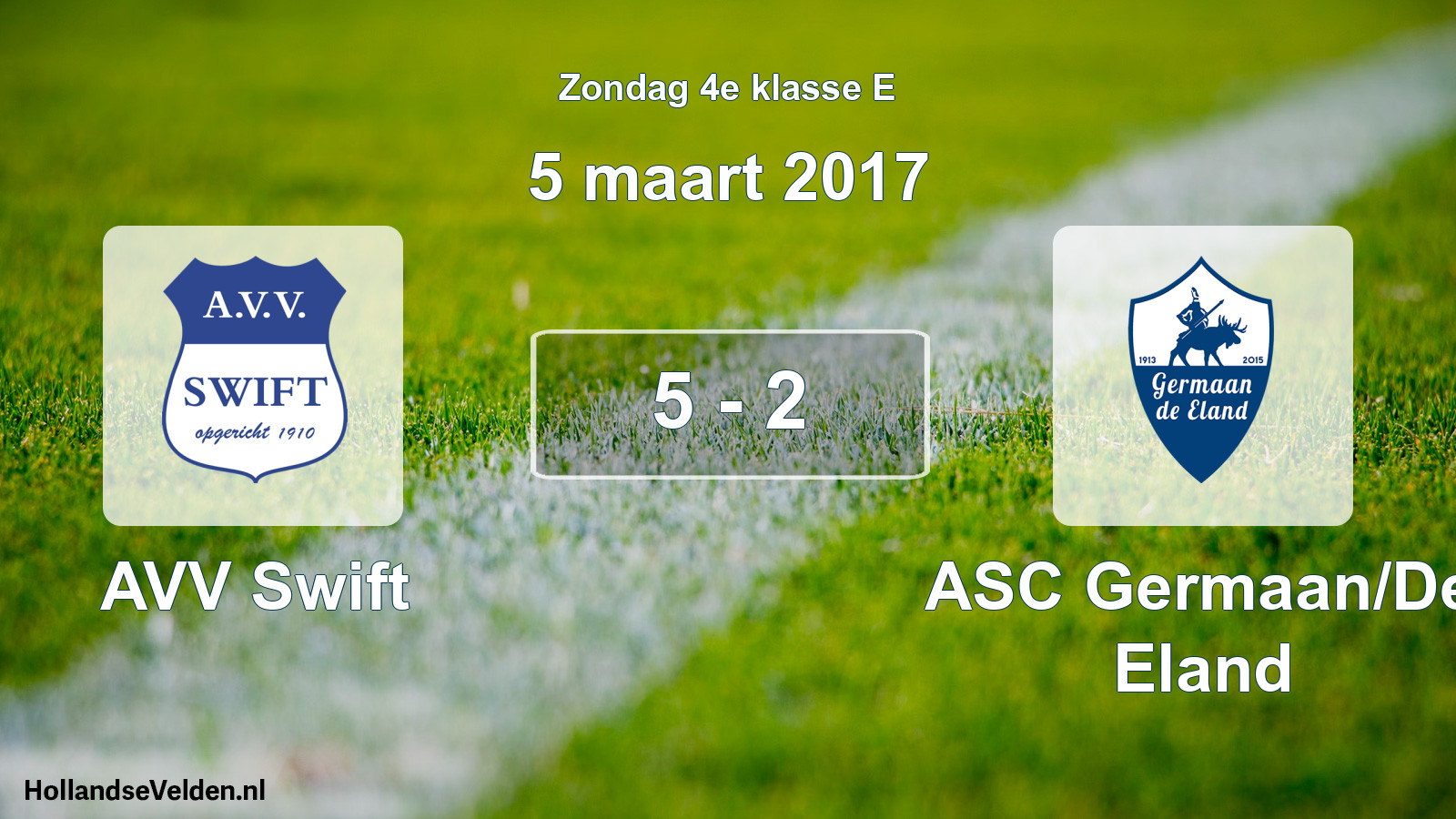 Total number of matches played: AVV Swift - ASC Germaan/De Eland 5 - 2 (5 March 2017)