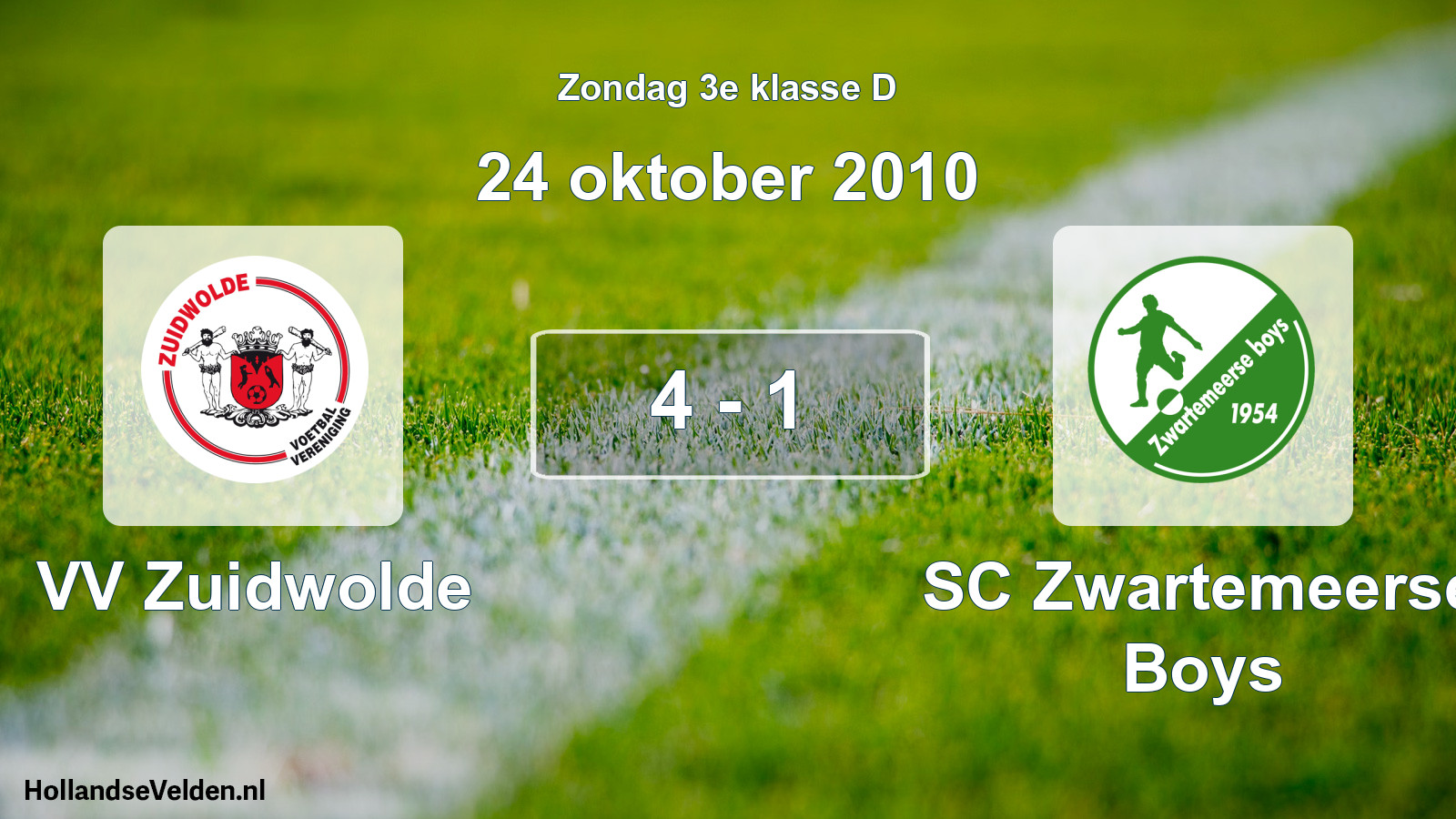 Total number of matches played: VV Zuidwolde - SC Zwartemeerse Boys 4 - 1 (24 October 2010)
