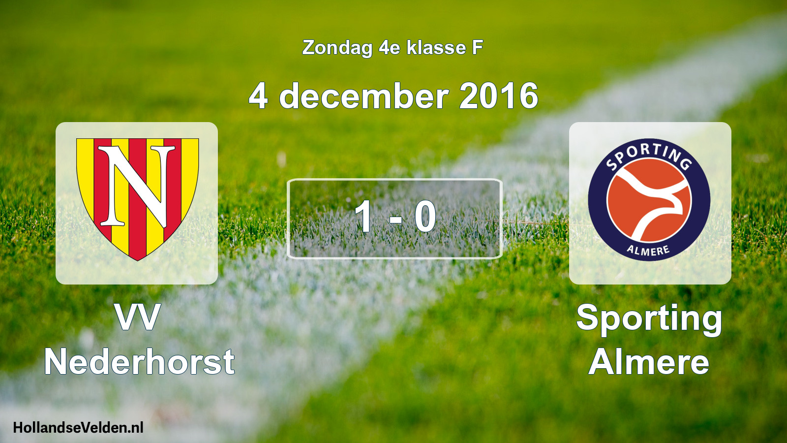 Total number of matches played: VV Nederhorst - Sporting Almere 1 - 0 (4 December 2016)