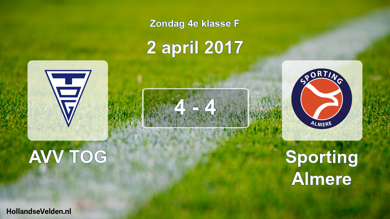 Total number of matches played: AVV TOG - Sporting Almere 4 - 4 (2 April 2017)