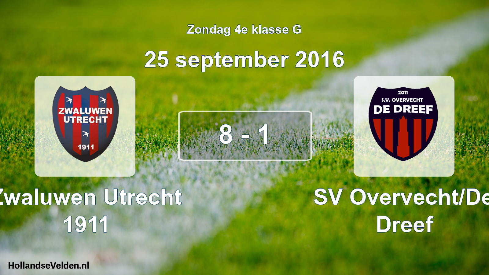 Total number of matches played: Zwaluwen Utrecht 1911 - SV Overvecht/De Dreef 8 - 1 (25 September 2016)