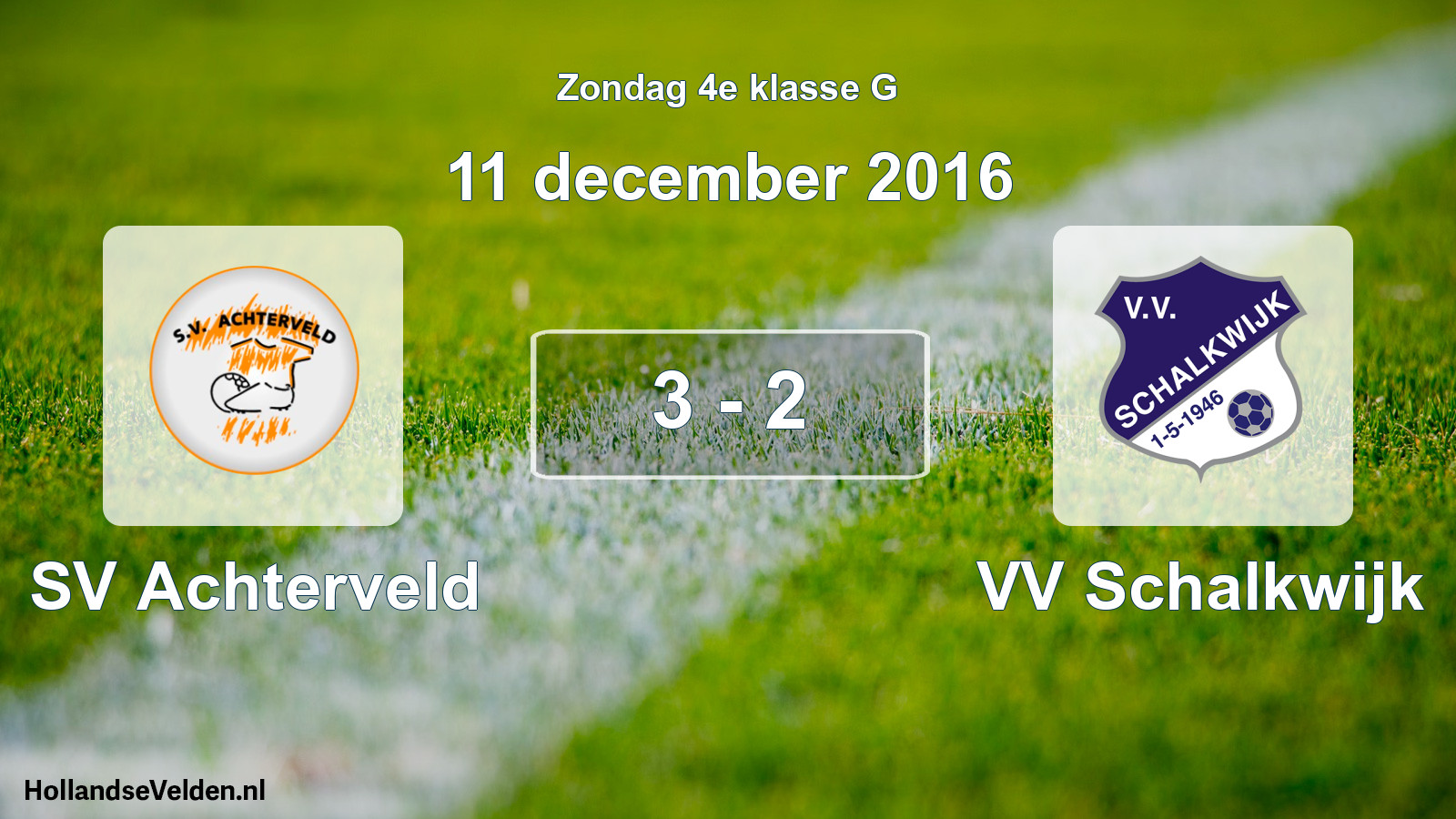 Total number of matches played: SV Achterveld - VV Schalkwijk 3 - 2 (11 December 2016)
