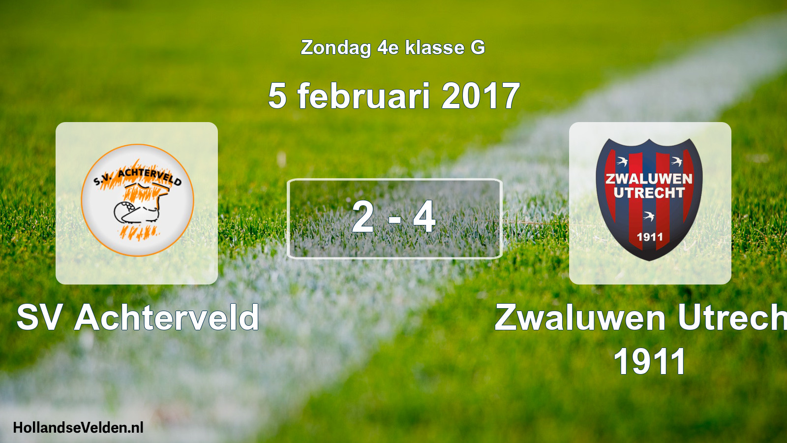 Total number of matches played: SV Achterveld - Zwaluwen Utrecht 1911 2 - 4 (5 February 2017)