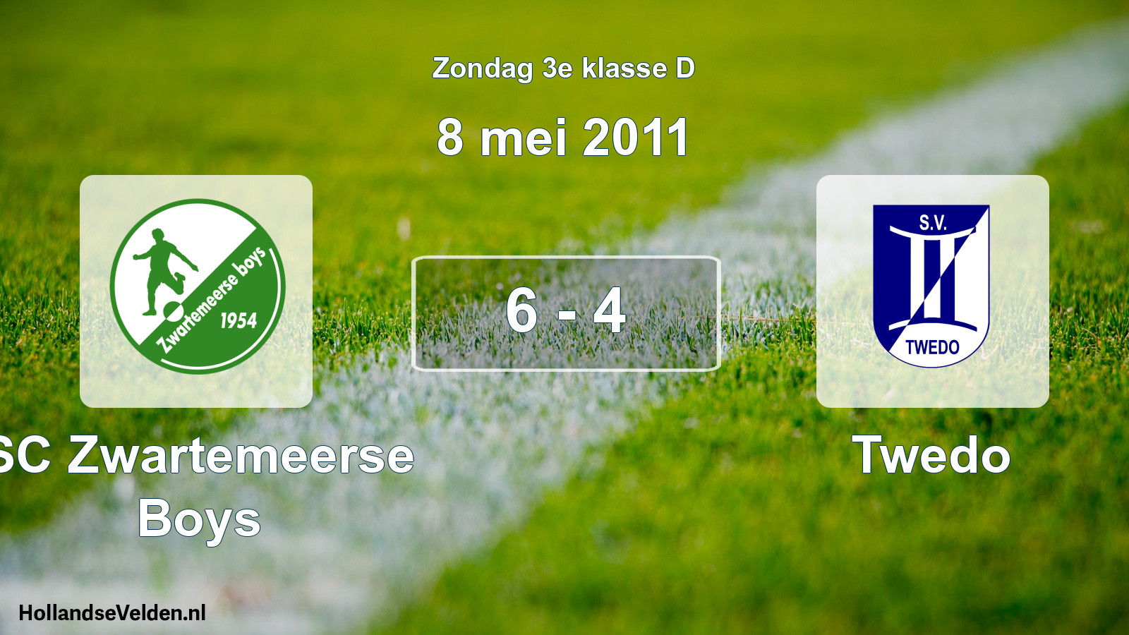Total number of matches played: SC Zwartemeerse Boys - Twedo 6 - 4 (8 May 2011)