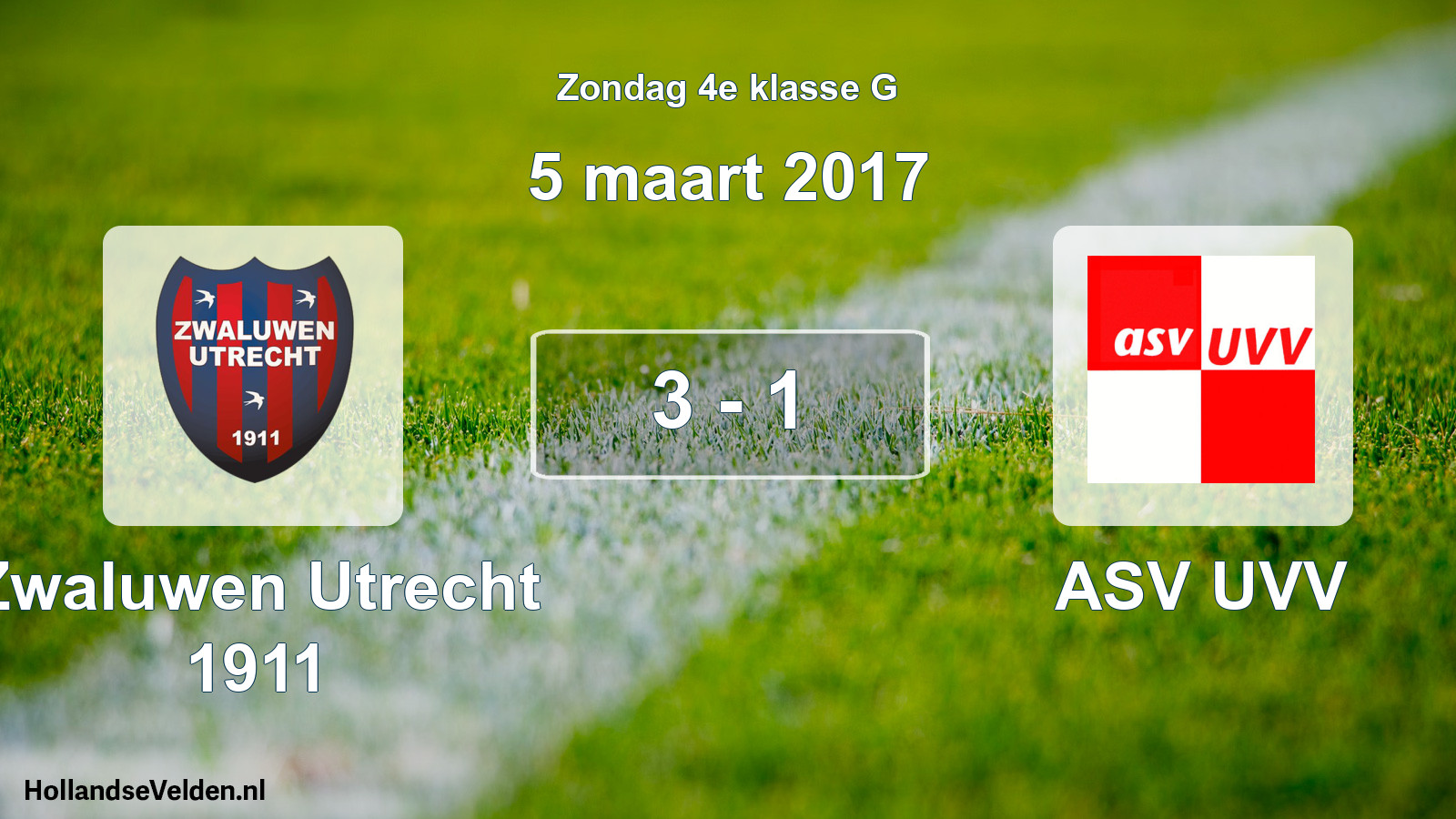 Total number of matches played: Zwaluwen Utrecht 1911 - ASV UVV 3 - 1 (5 March 2017)