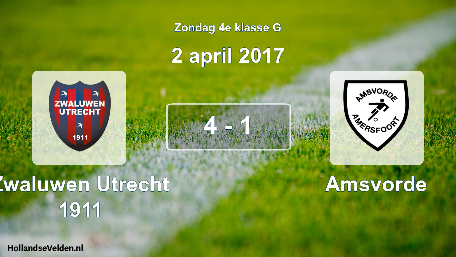Total number of matches played: Zwaluwen Utrecht 1911 - Amsvorde 4 - 1 (2 April 2017)