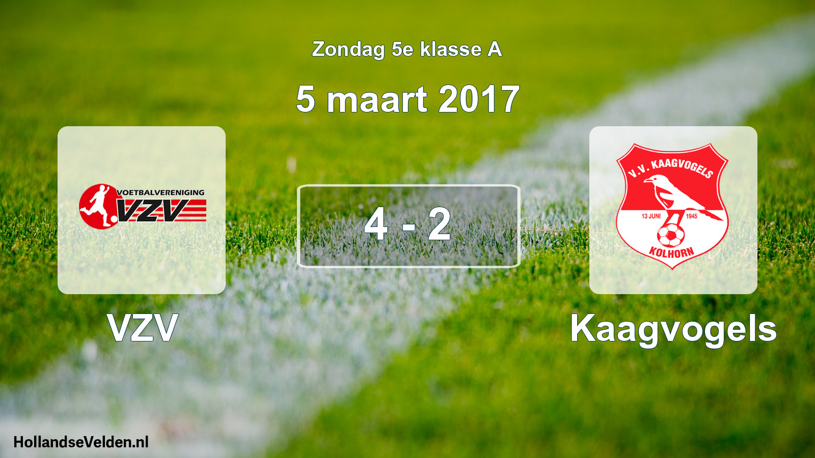 Total number of matches played: VZV - Kaagvogels 4 - 2 (5 March 2017)