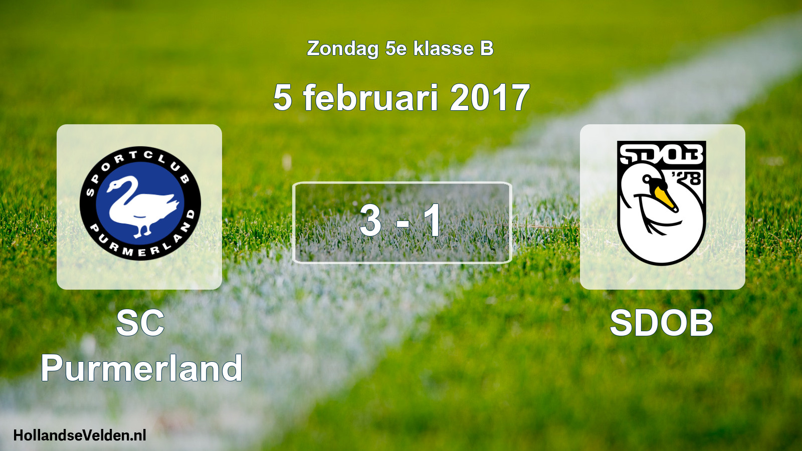 Total number of matches played: SC Purmerland - SDOB 3 - 1 (5 February 2017)