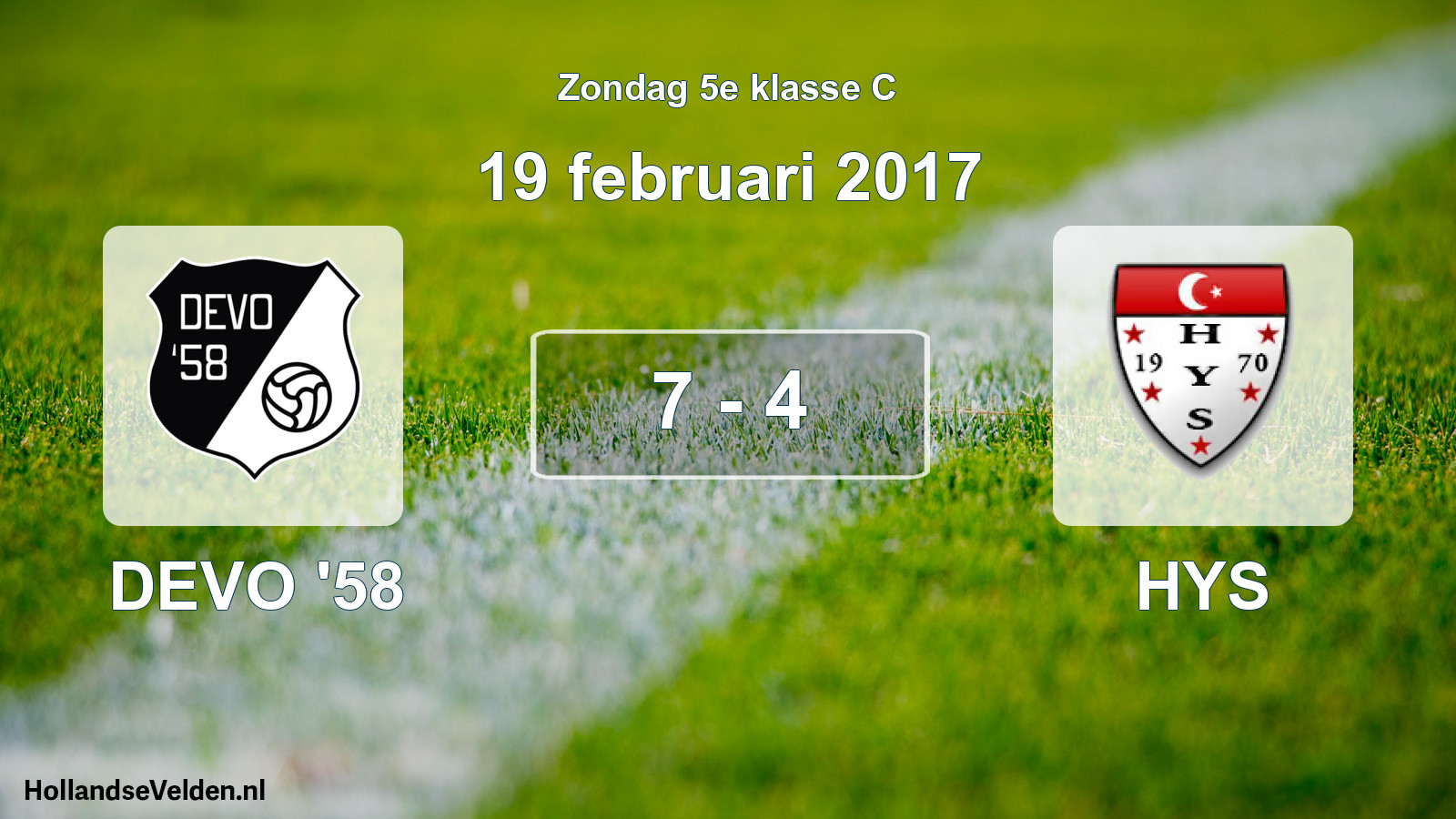 Total number of matches played: DEVO '58 - HYS 7 - 4 (19 February 2017)