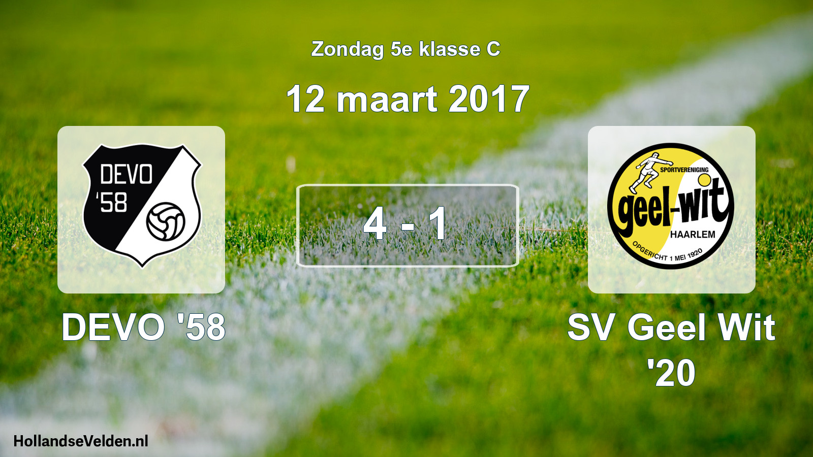 Total number of matches played: DEVO '58 - SV Geel Wit '20 4 - 1 (12 March 2017)