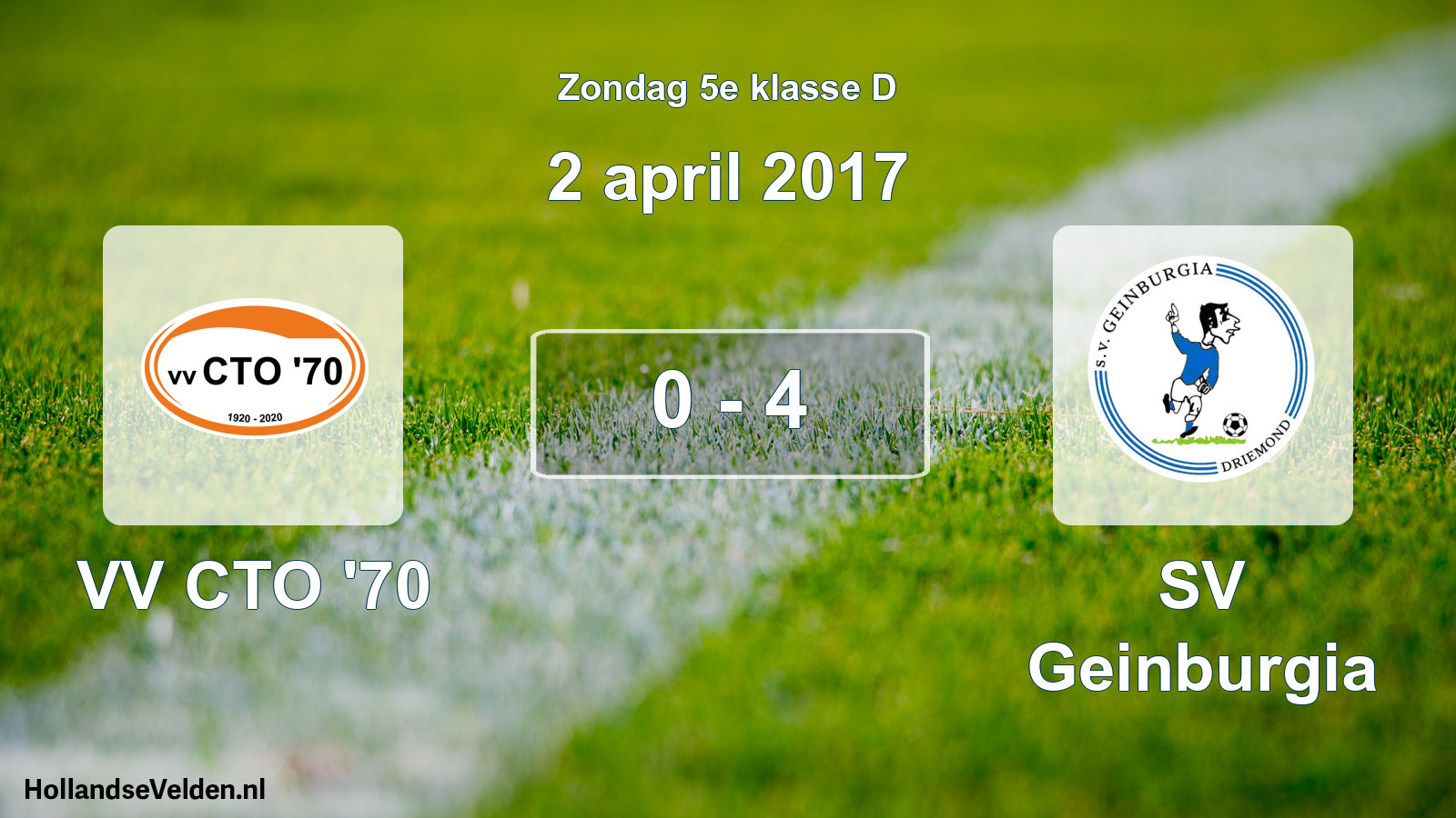 Total number of matches played: VV CTO '70 - SV Geinburgia 0 - 4 (2 April 2017)