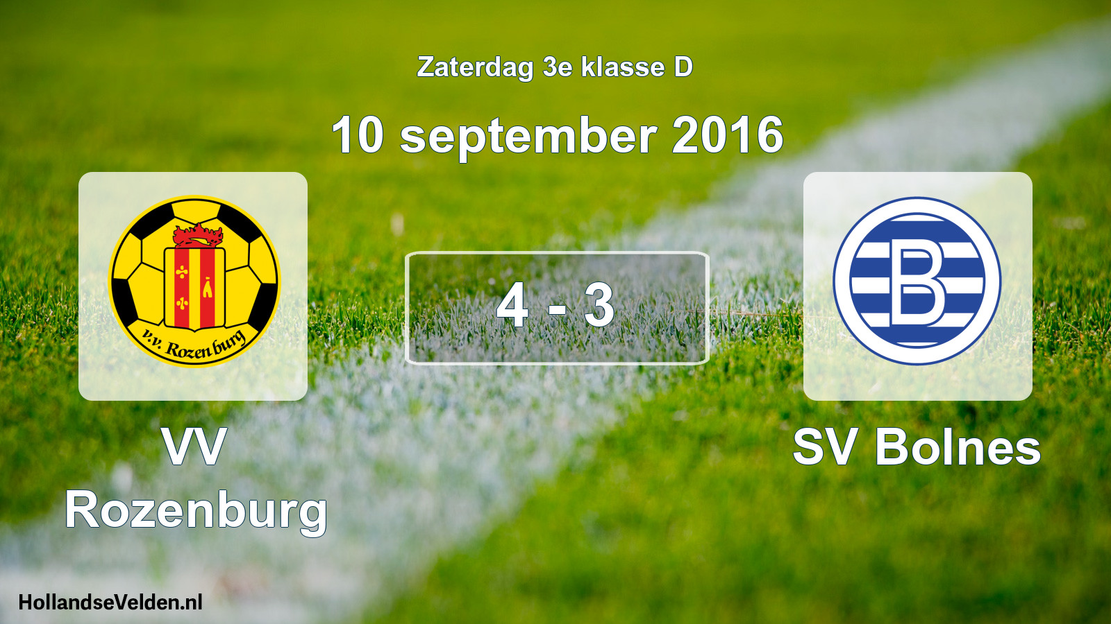 Total number of matches played: VV Rozenburg - SV Bolnes 4 - 3 (10 September 2016)