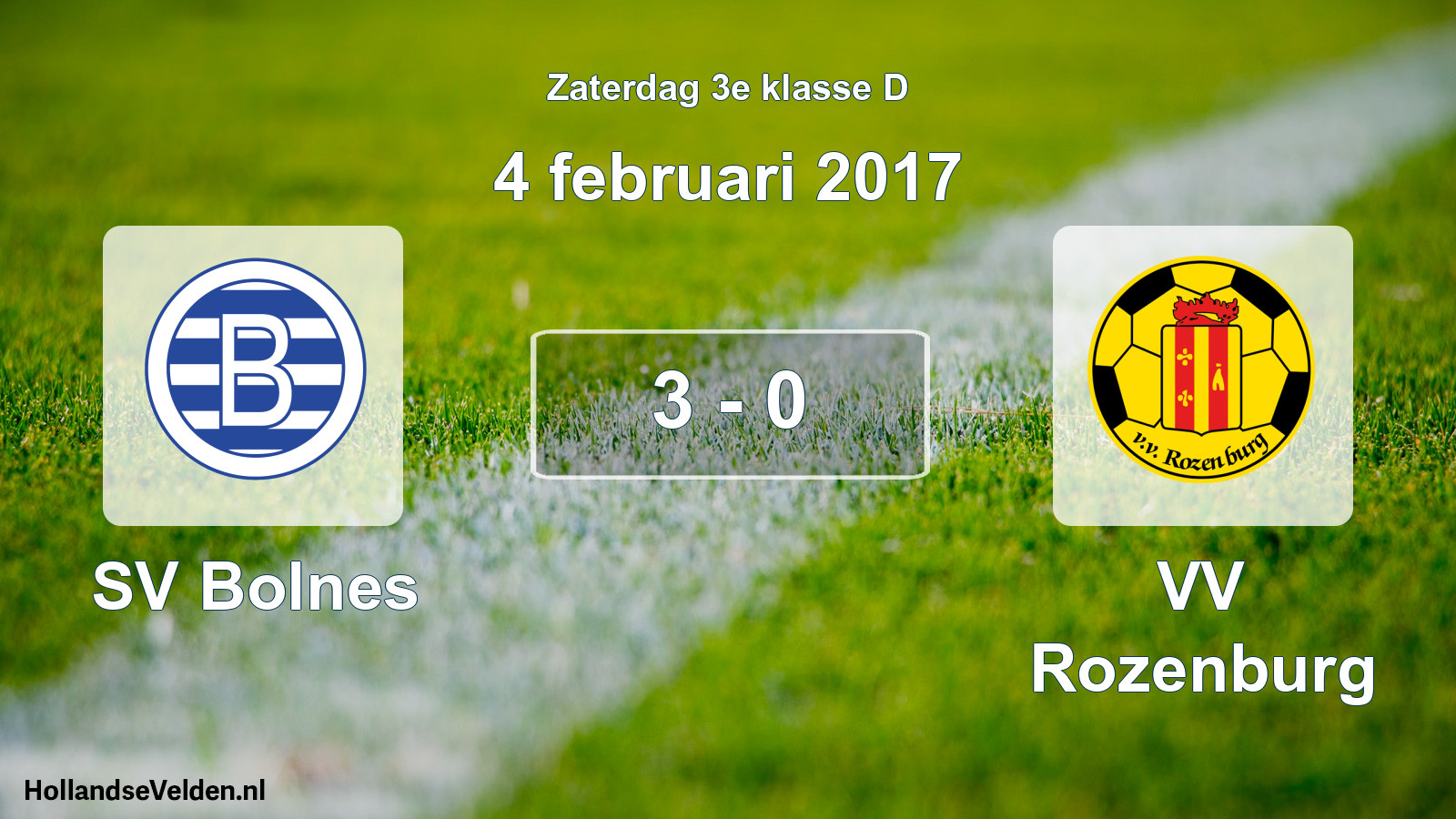Total number of matches played: SV Bolnes - VV Rozenburg 3 - 0 (4 February 2017)