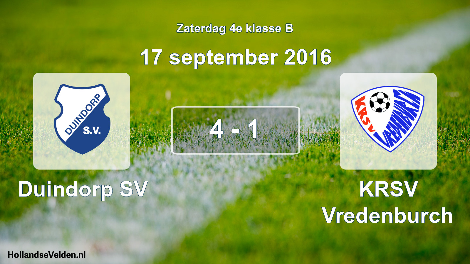 Total number of matches played: Duindorp SV - KRSV Vredenburch 4 - 1 (17 September 2016)